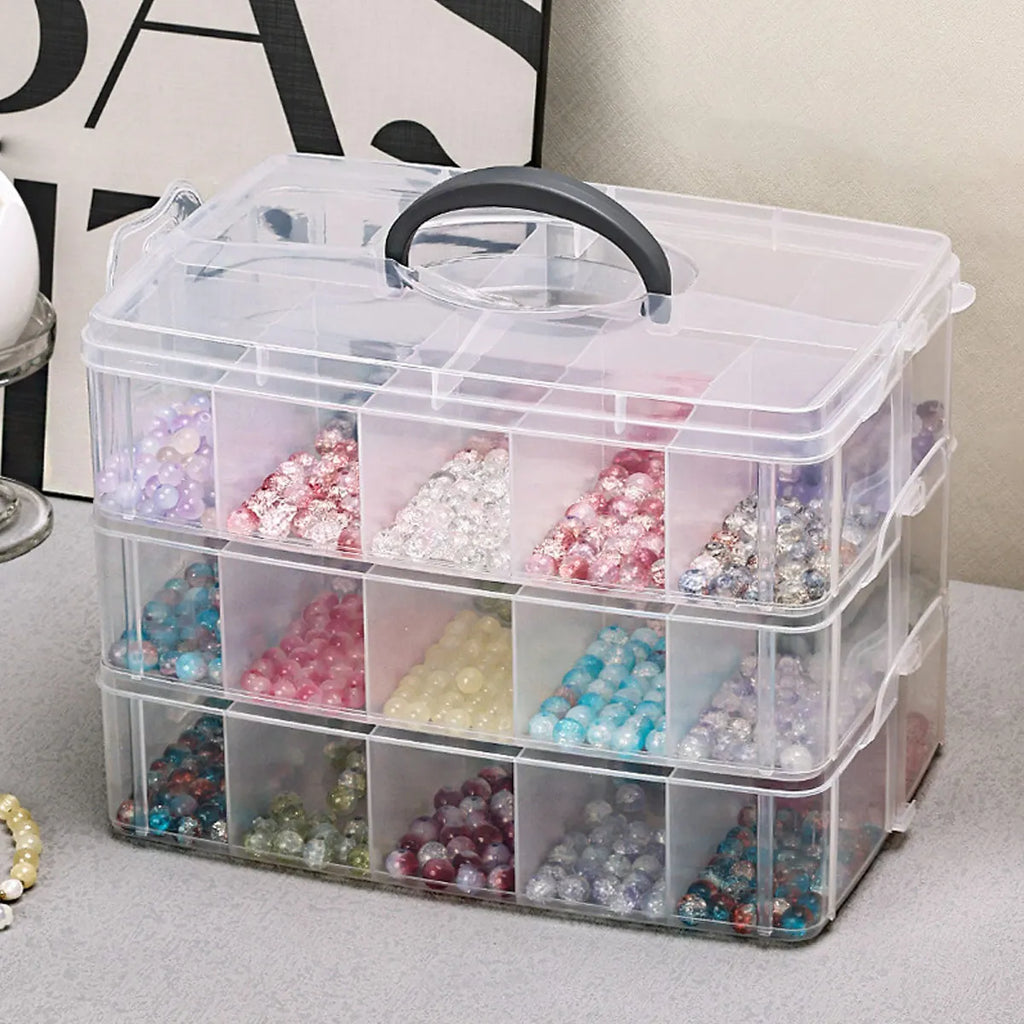 HOMEFISH 3-Layer Transparent Storage Box Stackable Storage Box Portable Craft Bead Plastic Box Jewelry Storage Box Storage Tray