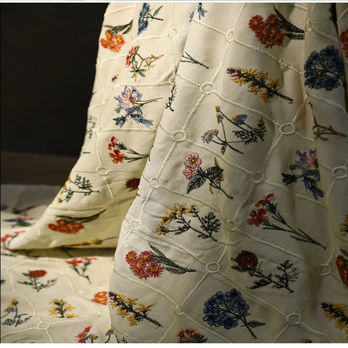 Bohemian Floral Embroidery Fabric — Cotton Blend, 140cm (55") Wide | Sold by 0.5m