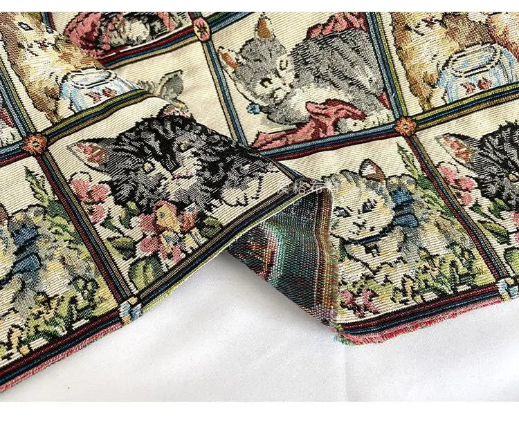 Tela de brocado con estampado de gato bonito – 150 cm de ancho, cortado a pedido (incrementos de 50 cm)