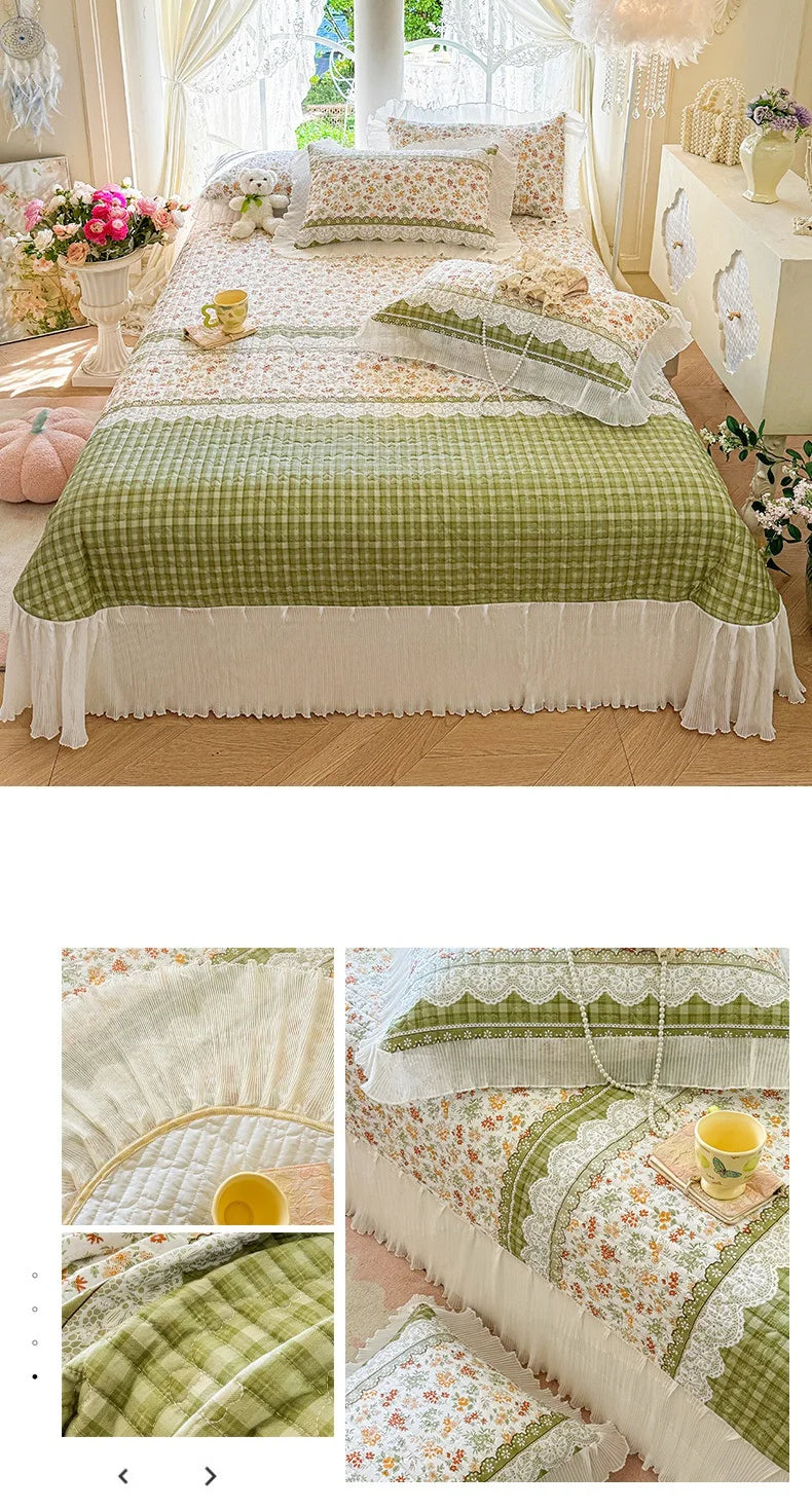 100% Cotton Quilted Bedspread – Lace Style Bed Cover | 240×245 or 265×245 cm