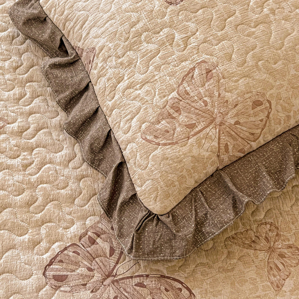 Luxury Ruffled Floral Quilted Pillowcases – 2-Pack, 48x74cm, 400TC Decorative Pillow Shams