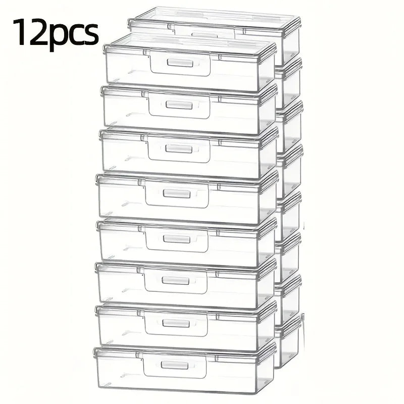 12pcs Clear Plastic Storage Boxes with Lids | Multipurpose Organizer Containers for Jewelry