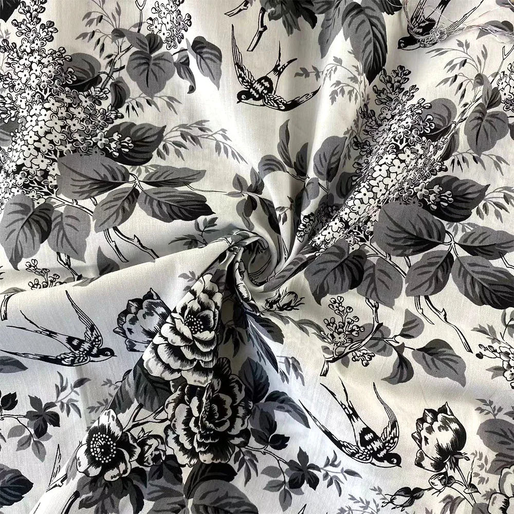 Pure Cotton Poplin Printed Fabric Vintage Europe Sketch Rose Pattern Cloth For Sewing DIY Costume Dress Home Curtain Accessories