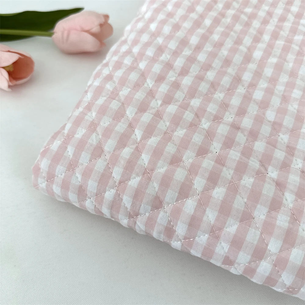 Quilted Cotton Padded Composite Fabric – 57" × 20" Color-Block Plaid Panel | Clothing Lining & Cushion Sewing