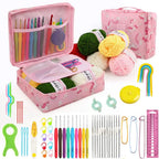 Juego de ganchillos ergonómicos y kit para principiantes — Lana, agujas de acero y suministros de tejido | 8 tipos