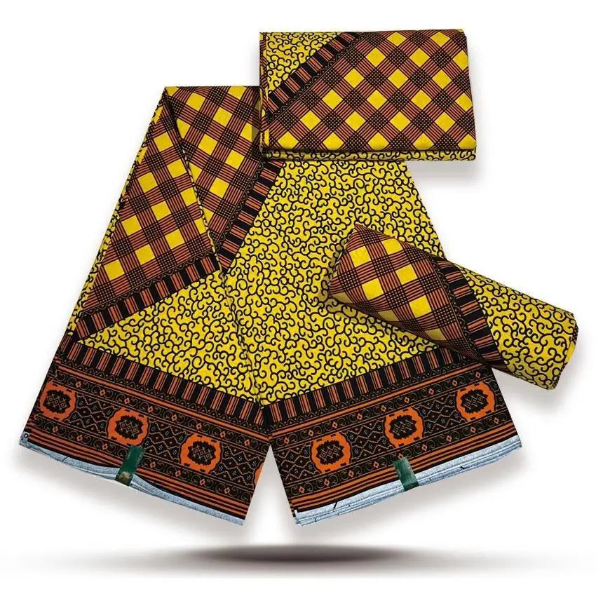 African Wax Ankara Print 100% Cotton Fabric | Gold Print | 6 Yards | Wedding & Dress Sewing