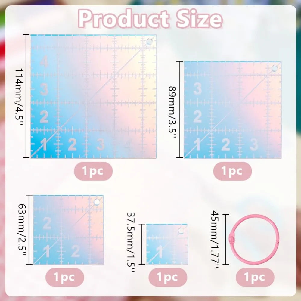 Acrylic Square Quilting Template Set — 4 Sizes with Binder Ring