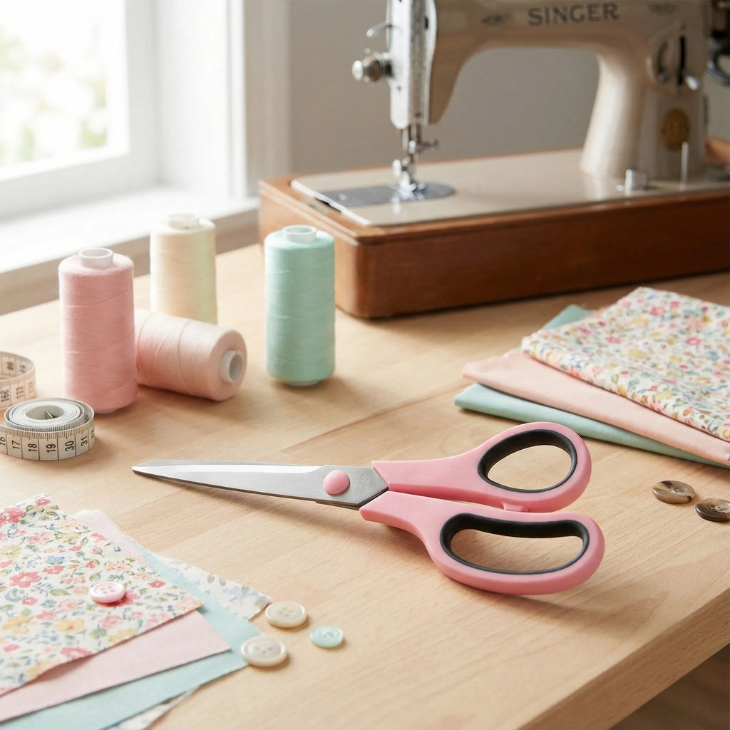 Pink Tailor's Scissors | 8.5" Multi-Purpose Fabric & Sewing Shears with U-Shaped Thread Cutter