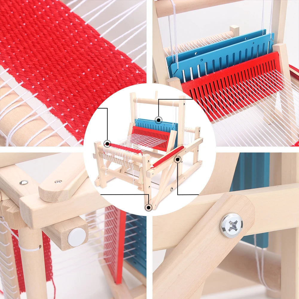 Kit de telar plegable multiartesanal de madera – Telar de mesa con 12 madejas de lana