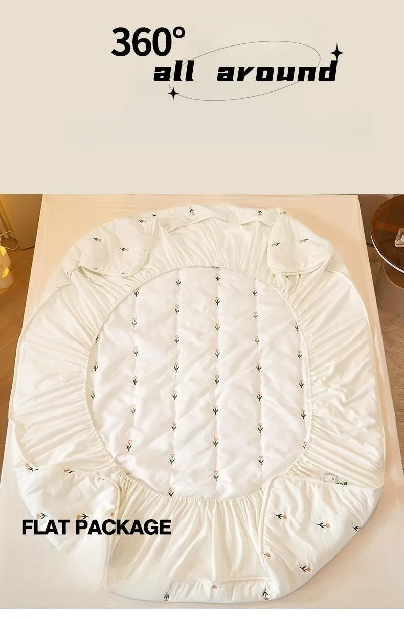 Super Thick Quilted Embroidered Mattress Pad Cover – Single, Queen & King Sizes
