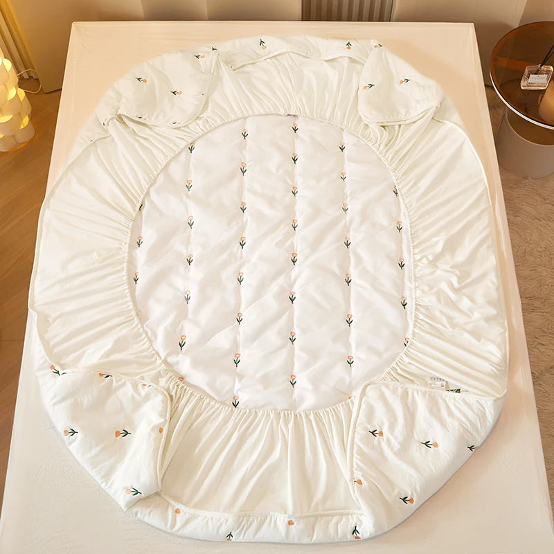 Super Thick Quilted Embroidered Mattress Pad Cover – Single, Queen & King Sizes