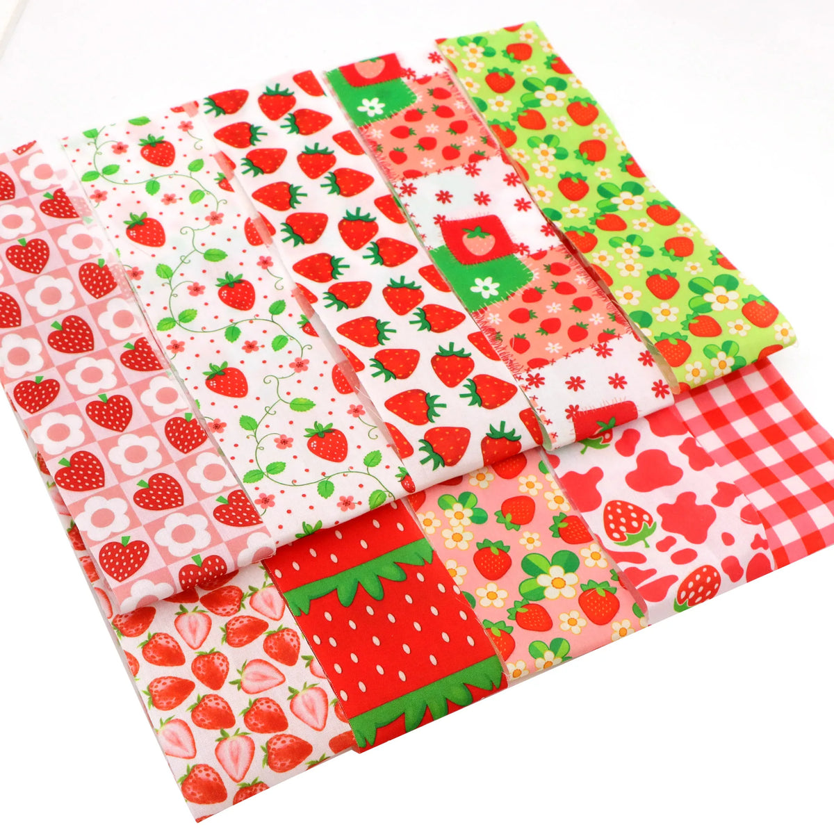 10 Pcs Strawberry Print Jelly Roll Fabric Strips – 2.5" Precut Quilting Bundle