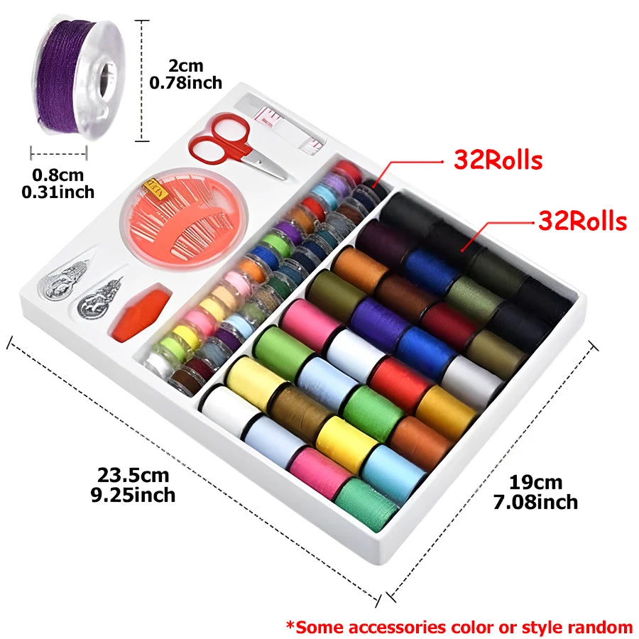 64-Roll Sewing Thread Kit with Scissors, Needles, Crochet Hook & Tape Measure