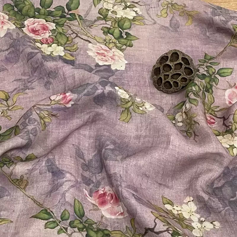 Purple Floral Print 100% Ramie Fabric | 138cm Wide | Summer Sewing & Quilting