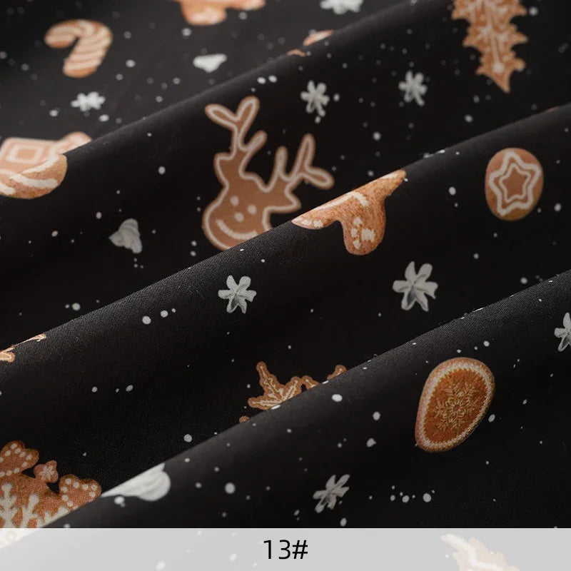 Tela estampada de pan de jengibre navideño y festivo – 100% poliéster, 150 cm de ancho