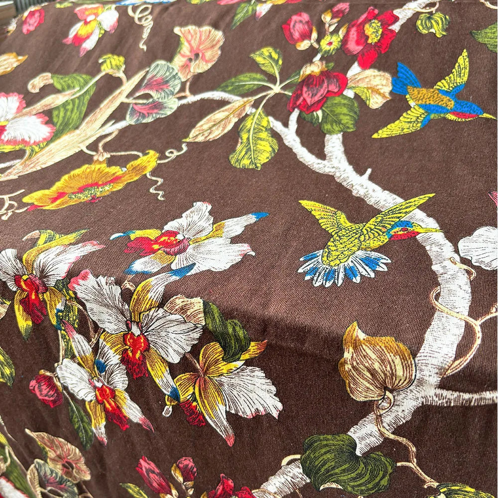 Floral & Bird Print Linen Cotton Fabric – 145cm Wide, Sold by 50cm – For Quilting, Upholstery, Bags & Home Décor