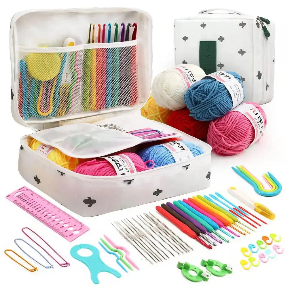 Juego de ganchillos ergonómicos y kit para principiantes — Lana, agujas de acero y suministros de tejido | 8 tipos