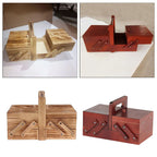 Costurero de Madera con 2 Niveles, 6 Compartimentos, Tapa y Asa