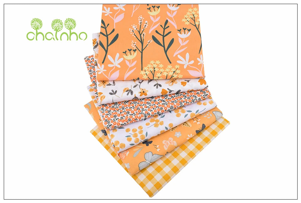 Orange Floral Series Printed Twill Cotton Fabric – 40s Weight