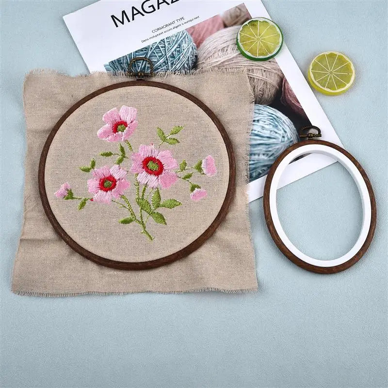 Wood-Grain Embroidery Hoop – Round & Oval Sizes