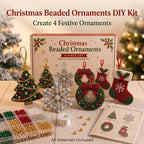 Kit de adornos navideños con cuentas para manualidades, juego de abalorios hechos a mano de 4 piezas, árbol de Navidad, copo de nieve, corona y calcetín, regalo de manualidades navideñas