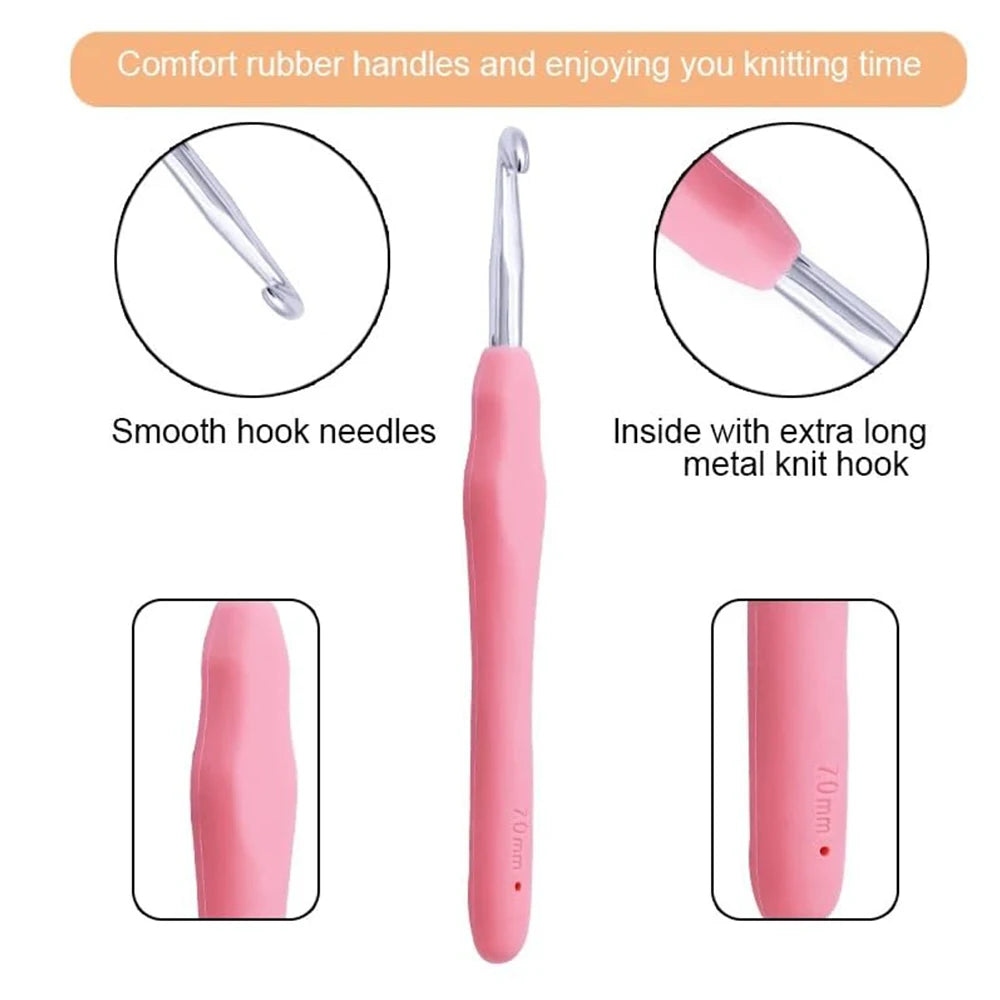 Juego de ganchillos ergonómicos y kit para principiantes — Lana, agujas de acero y suministros de tejido | 8 tipos
