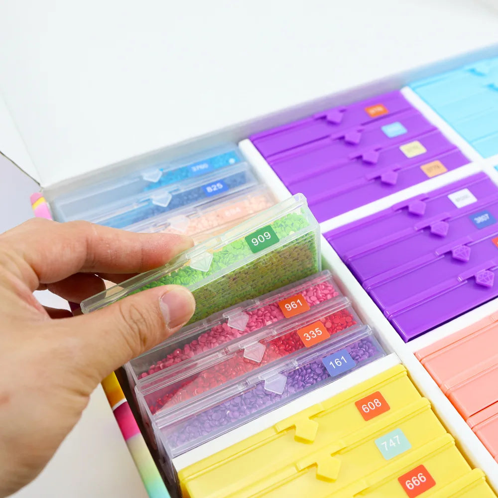 Juego de 6 bandejas para perforación y caja de almacenamiento para pintura de diamante – Organizador de cuentas 2 en 1 para manualidades DIY