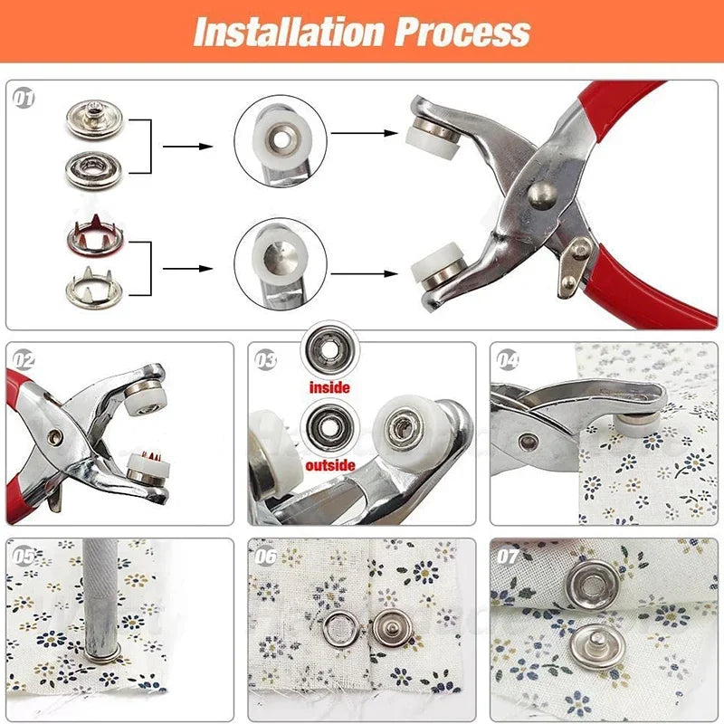 Metal Snap Fastener Kit with Pliers – 50 or 100 Sets