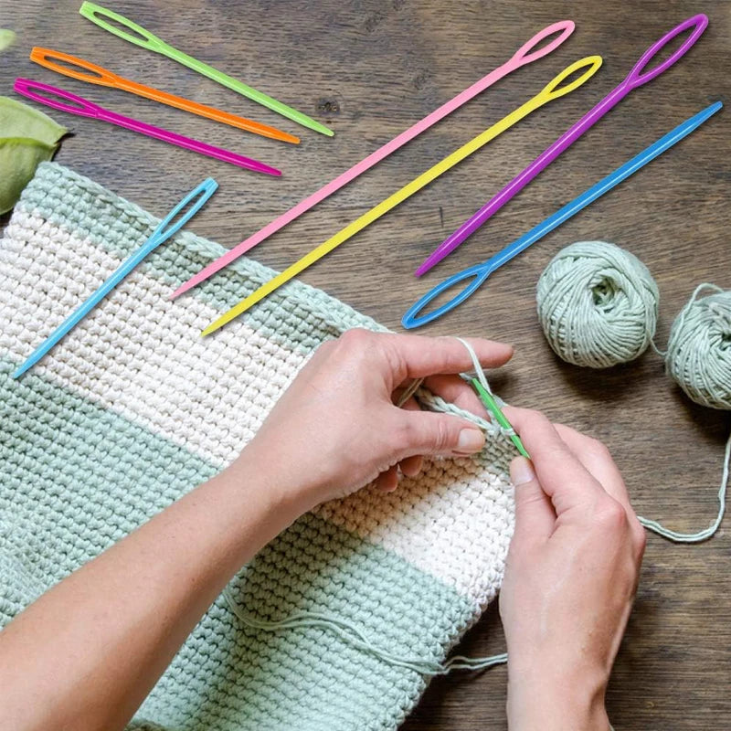 Agujas de coser de plástico de ojo grande, 30 unidades – Agujas coloridas de seguridad para enlazar y para lana para manualidades