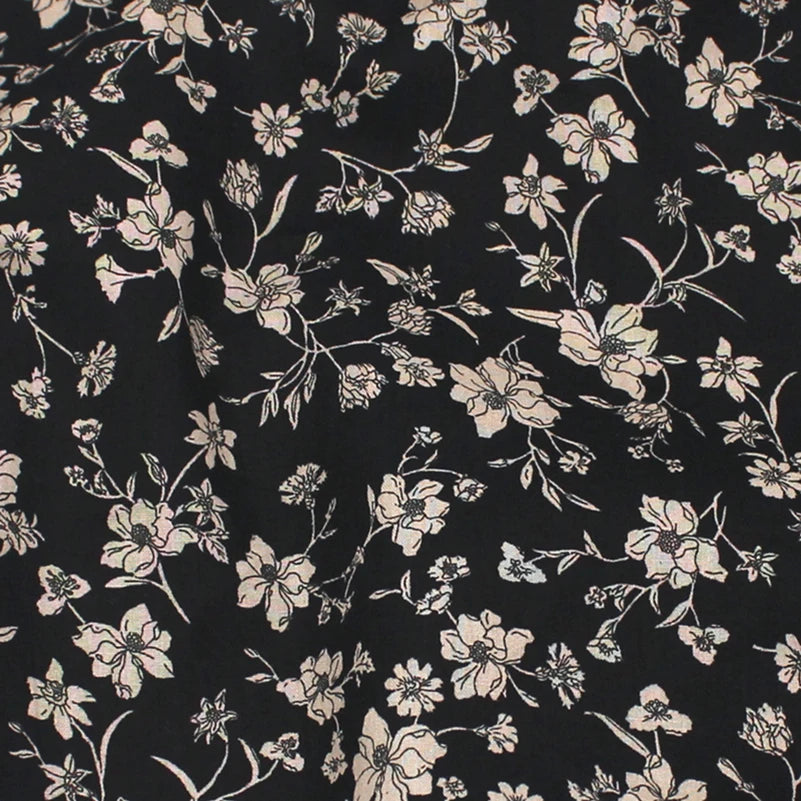 Small Floral Cotton Poplin Fabric – 100% Cotton, 147cm Wide, Sold by Half Meter – Black, White & Brown