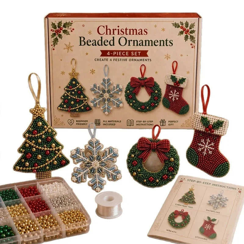 Kit de adornos navideños con cuentas para manualidades, juego de abalorios hechos a mano de 4 piezas, árbol de Navidad, copo de nieve, corona y calcetín, regalo de manualidades navideñas