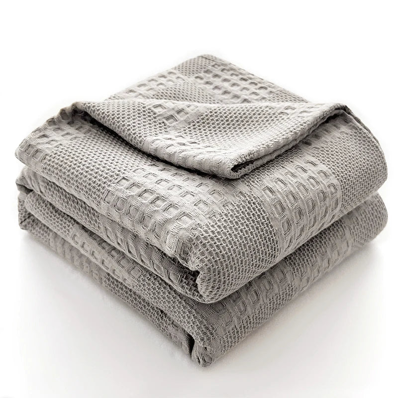 Manta de Algodón 100% Suave Transpirable de Waffle para Cama Twin Queen King Manta Decorativa a Cuadros para Sofá Mantas Ligeras de Verano