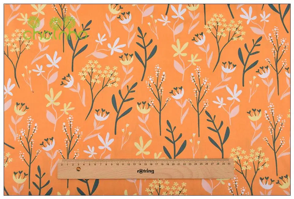 Orange Floral Series Printed Twill Cotton Fabric – 40s Weight