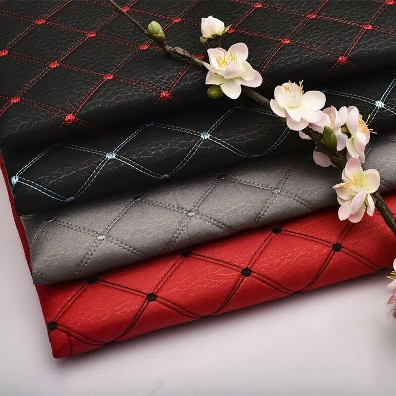 Thick Quilted Embroidered Plaid Fabric – 55" × 39" Panel | Sofa, Home Décor & DIY Sewing (10 Colors)