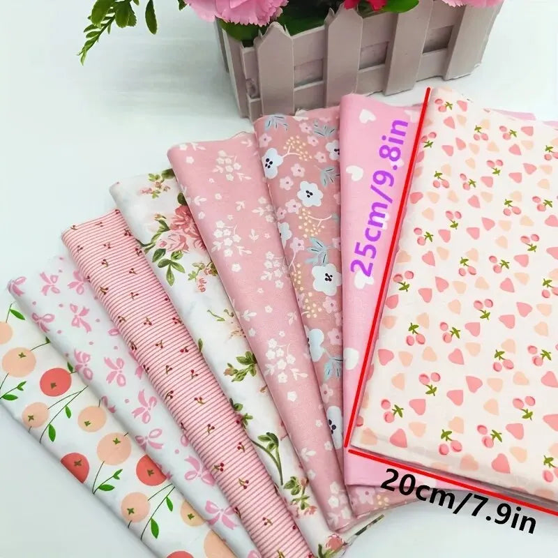 Cotton Fabric Bundle — 8 Precut Fat Quarters (25×20cm) | Floral Patchwork Prints