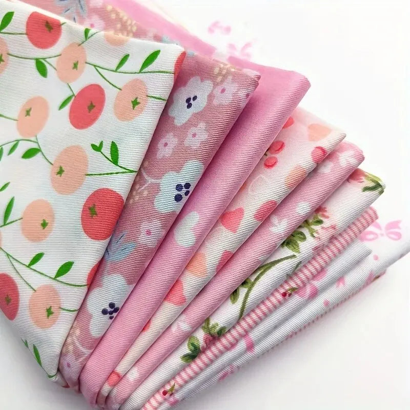 Paquete de Tela de Algodón — 8 Retales Grandes Precortados (25×20cm) | Estampados Florales para Patchwork