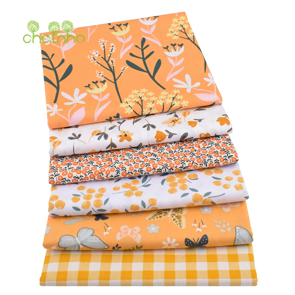Orange Floral Series Printed Twill Cotton Fabric – 40s Weight