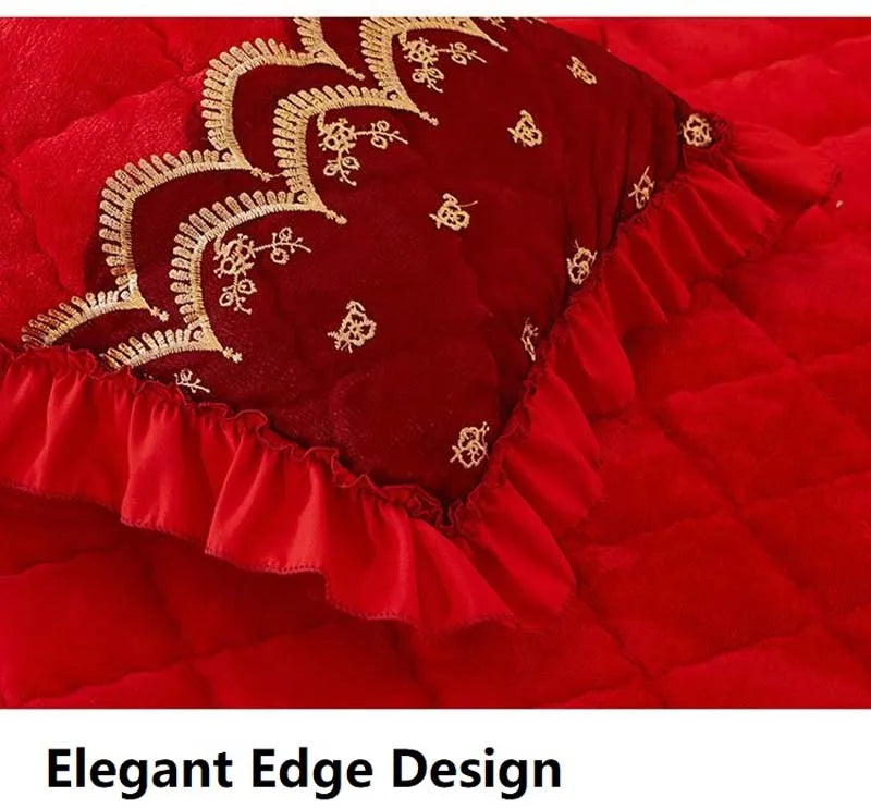 mtuove Luxury Flannel Velvet Quilted Bedspread – Lace Edge, Anti-Slip, Winter Warm Bed Cover