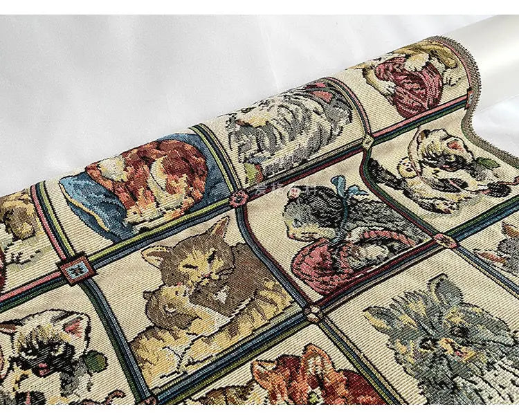 Tela de brocado con estampado de gato bonito – 150 cm de ancho, cortado a pedido (incrementos de 50 cm)