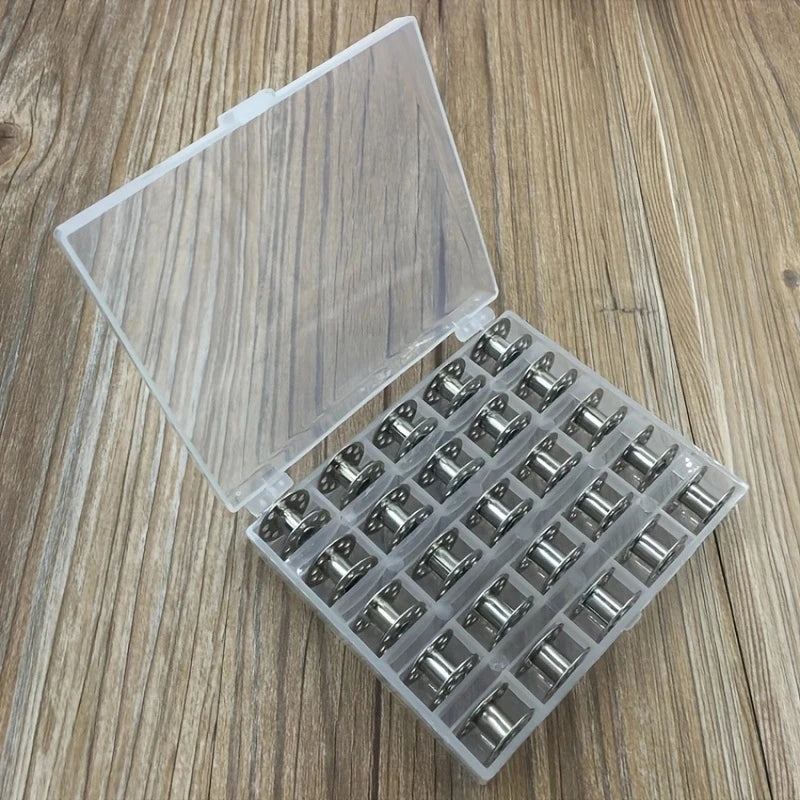 25 canillas de máquina de coser con estuche de almacenamiento – Plástico transparente