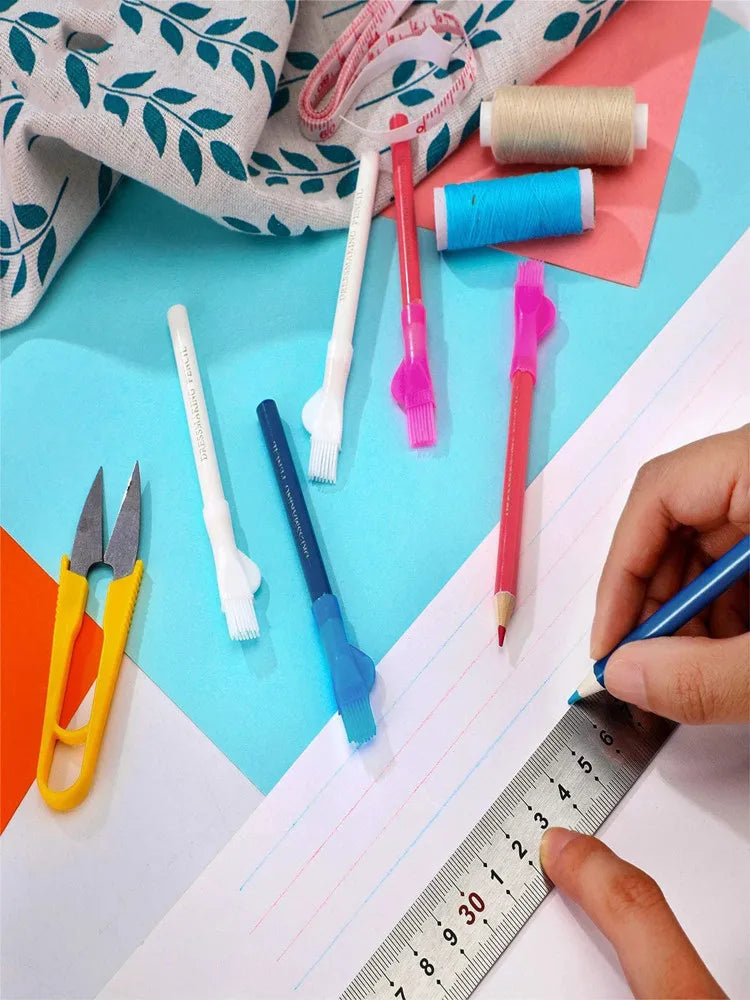 Water-Soluble Tailor's Chalk Pencil with Brush — Fabric Marking for Sewing & Quilting