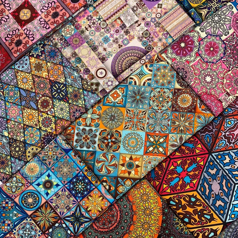 Mandala Boho Print 100% Cotton Fabric | 110cm Wide | Sold by the Half Meter