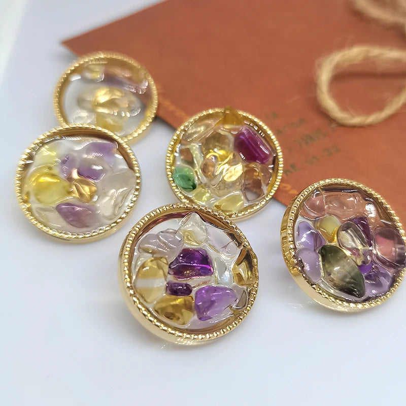 Luxury Purple Stone Beaded Metal Shank Buttons – 3 Sizes, 6-Pack, Zinc Alloy