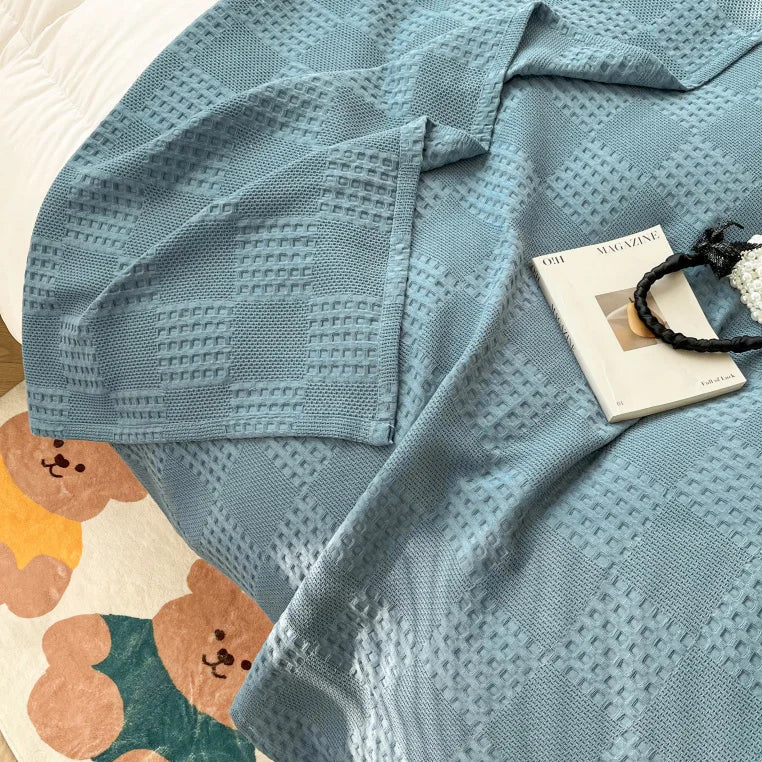 Manta de Algodón 100% Suave Transpirable de Waffle para Cama Twin Queen King Manta Decorativa a Cuadros para Sofá Mantas Ligeras de Verano