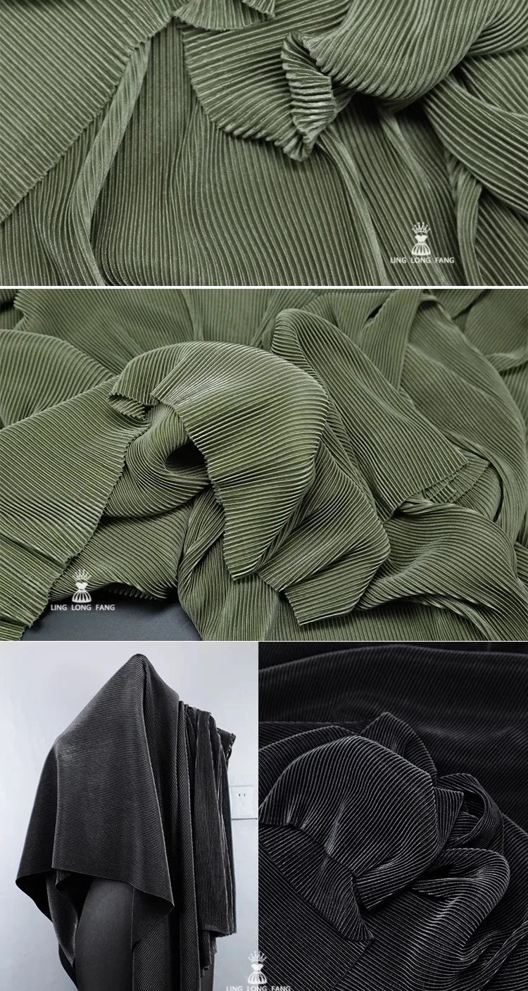 Striped Pleated Elastic Knit Fabric – 100% Polyester, 150cm Wide – For Dresses, Wide-Leg Pants & Designer Apparel