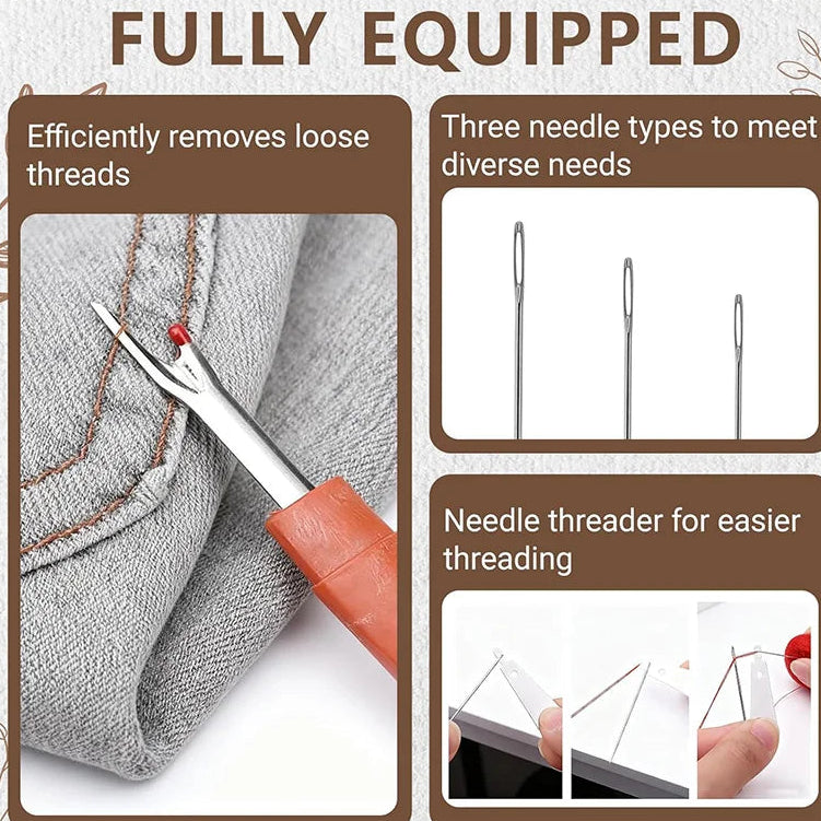 Kit de 40 Agujas de Coser e Hilos – Agujas de Ojo Grande con Dedal y Descosedor