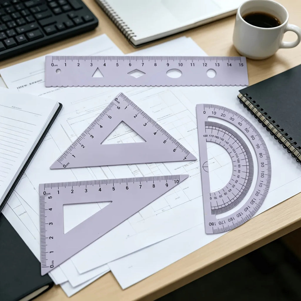 Juego de reglas geométricas multifuncionales – Transportador, escuadra y regla para costura y dibujo técnico