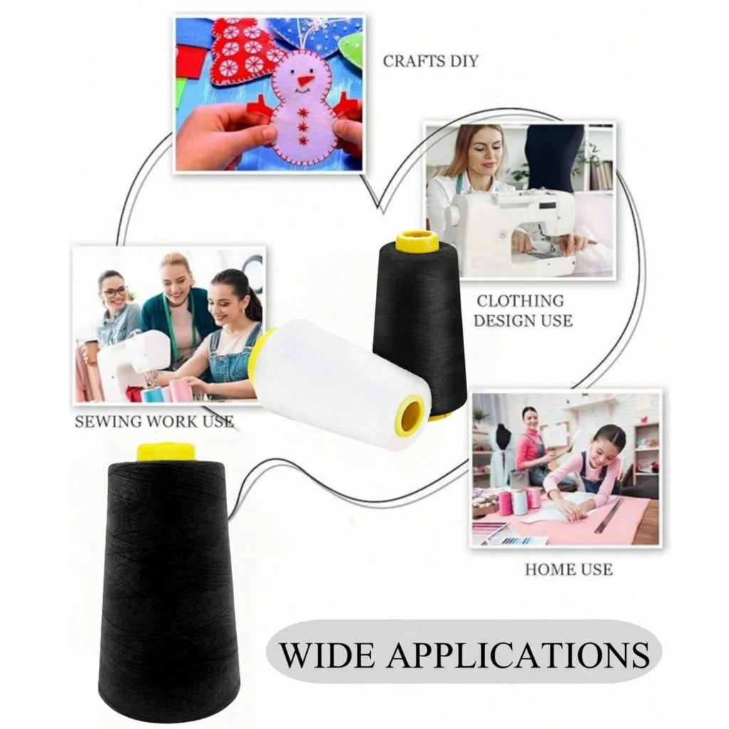 Serger Thread 100% Polyester – 3000 Yards per Roll | Black & White Cones
