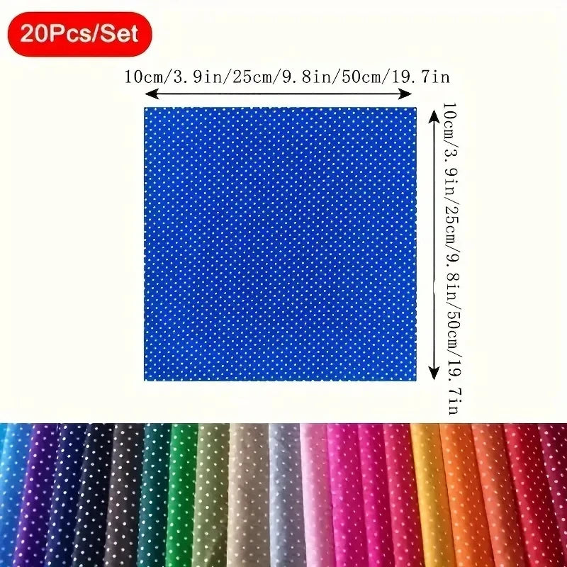 Polka Dot Cotton Fabric Precut Squares – 20-Piece Multicolor Set, 100% Cotton