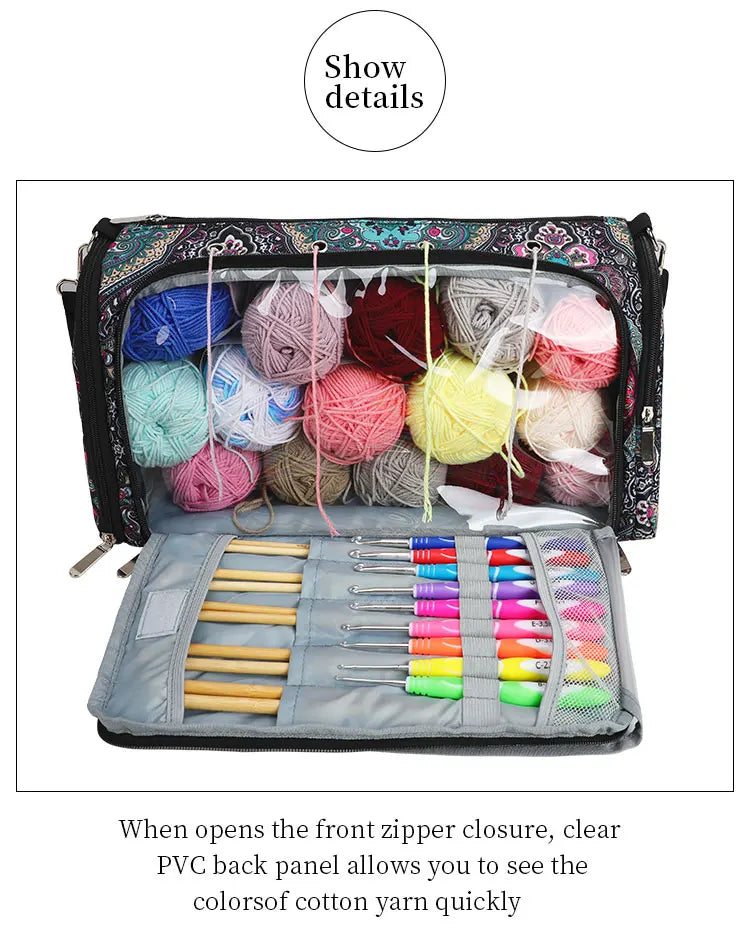 Bolsa de almacenamiento de hilo y ganchillo con estampado Paisley – Estuche organizador de punto (37×20×21cm)